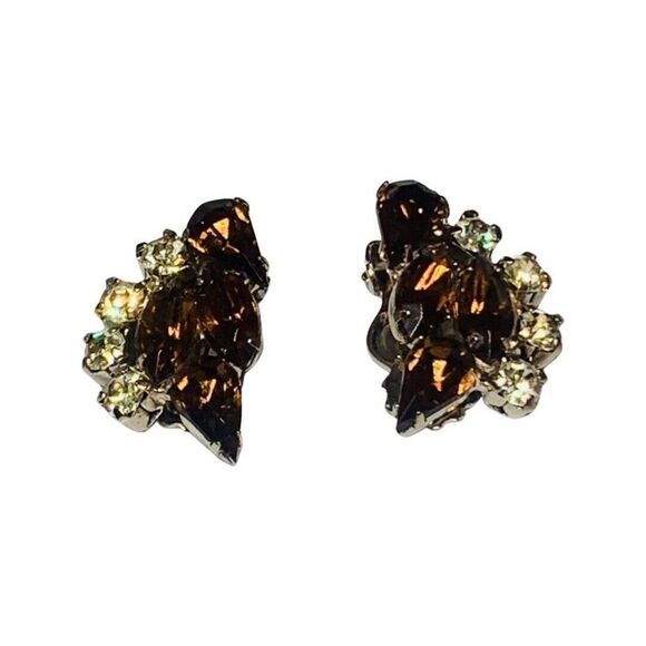 Women’s Simulated Topaz Faceted Prong Glass Formal Vintage Gold Clip On Earrings - Picture 6 of 11